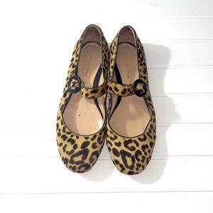 Gianvito Rossi Pony Hair Leopard Print Mary Jane Flat